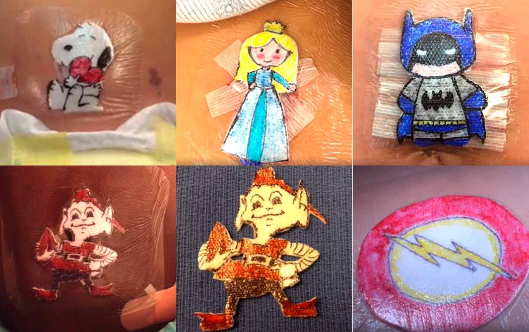 Médico faz curativos com desenhos para animar crianças